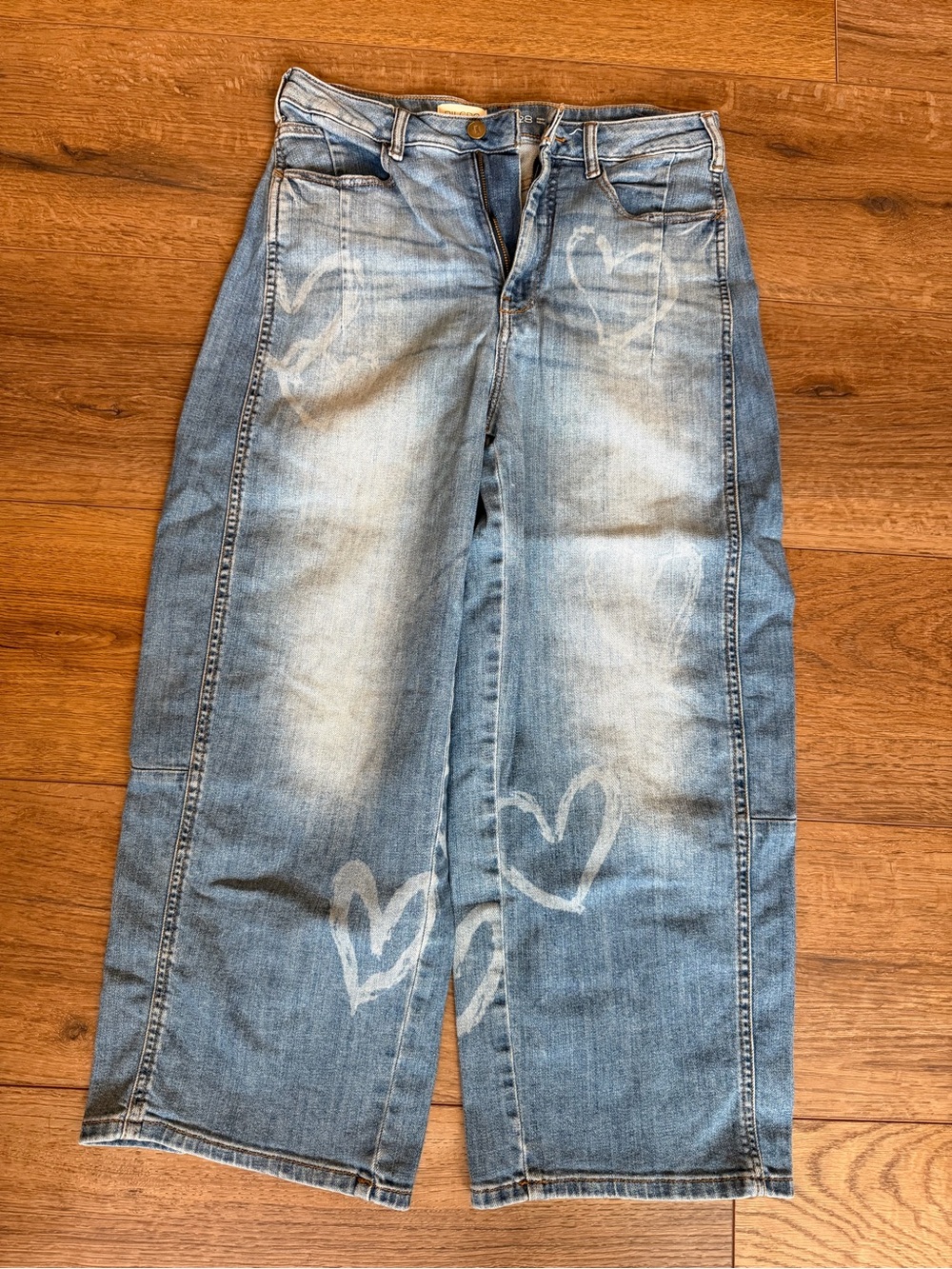 Pilcro Light Blue Wide-Leg Jeans with Heart Motif